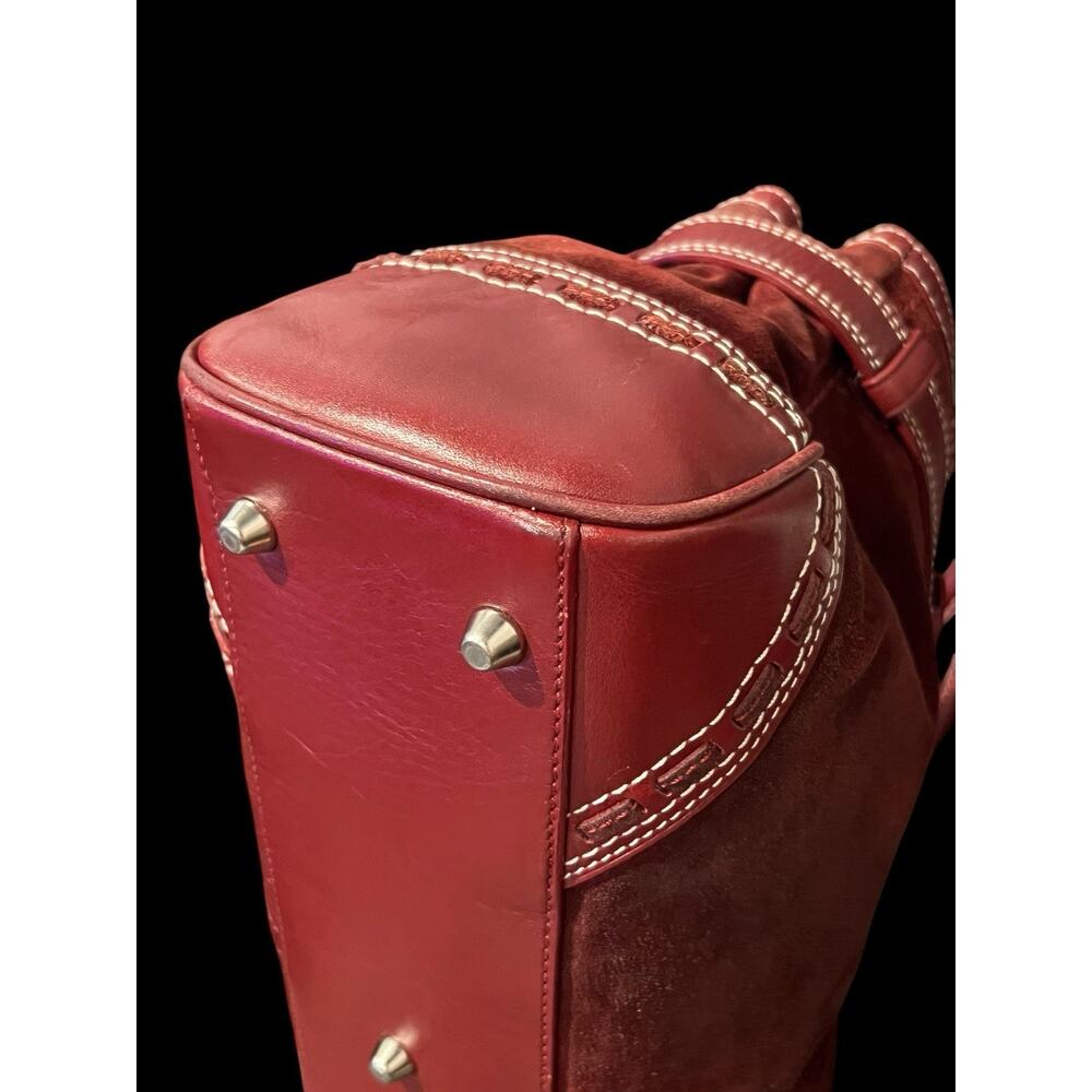 vintage Coach Hamptons fine suede and leather Bag Bordeaux Red - Picture 7 of 10
